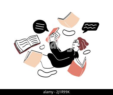 Fan de littérature avec concept de livres Illustration de Vecteur