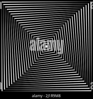 Op Art carrés en noir et blanc avec effet de distorsion visuelle faisant une illusion optique de pyramides ou de tunnel. Bannière hypnotique, vecteur Illustration de Vecteur