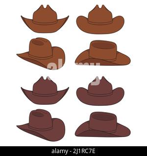 Jeu d'illustrations de couleurs avec chapeau de cow-boy. Objets vectoriels isolés sur fond blanc. Illustration de Vecteur