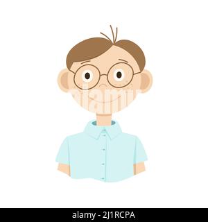 Dessin d'un homme de dessin animé en lunettes avec des émotions sur son visage. Style Doodle Illustration de Vecteur