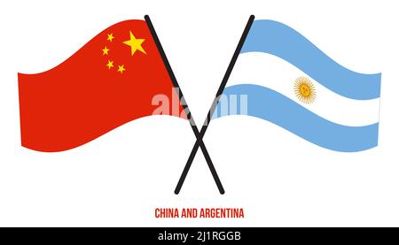 Chine et Argentine drapeaux croisés et ondulant le style plat. Proportion officielle. Corriger les couleurs. Banque D'Images