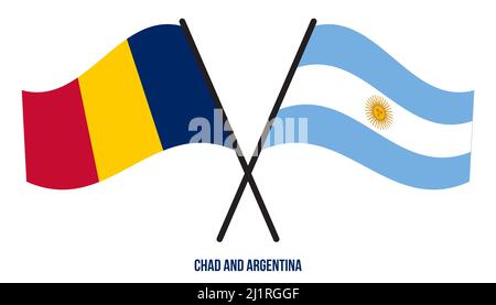 Chad et Argentina drapeaux croisés et ondulant le style plat. Proportion officielle. Corriger les couleurs. Banque D'Images