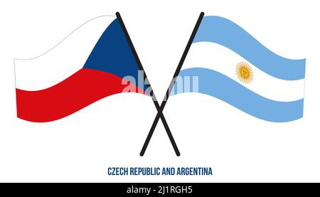 République tchèque et Argentine les drapeaux croisés et ondulés de style plat. Proportion officielle. Corriger les couleurs. Banque D'Images