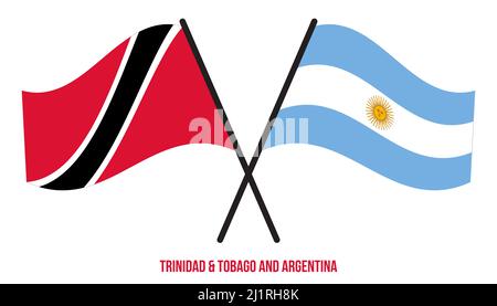 Les drapeaux de Trinité-et-Tobago et d'Argentine sont croisés et ondulés de style plat. Proportion officielle. Banque D'Images