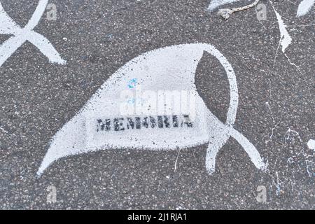 Buenos Aires, Argentine; 24 mars 2022 : Journée nationale de commémoration de la vérité et de la justice. Mouchoir blanc, symbole des mères de la Plaza de Mayo Banque D'Images