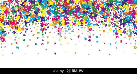 Chute de lettres de langue anglaise. Mots volants lumineux de l'alphabet latin. Concept d'étude des langues étrangères. Bannière de retour à l'école inégalée sur fond blanc. Illustration de Vecteur