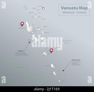 Carte de Vanuatu, îles avec noms et ville, carte bleue blanche papier 3D vecteur Illustration de Vecteur