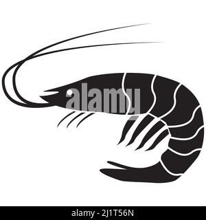 crevettes sur fond blanc. silhouette de crevettes. panneau de crevettes. style plat. Banque D'Images