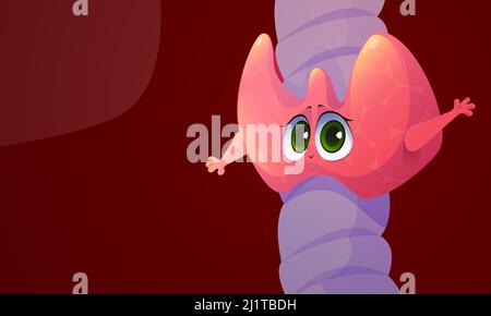 Thyroïde humaine drôle personnage de dessin animé. Glande de kawaii dans la gorge organe interne du corps, système endocrinien personnage avec le visage mignon agitant la main. Soins de santé, éducation anatomique pour les enfants, illustration vectorielle Illustration de Vecteur
