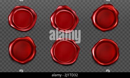 Joints en cire rouge pour lettre, certificat ou garantie. Vector Realistic ensemble de timbres de cire ronds vierges, étiquette de cercle vintage pour enveloppe de serrure avec confid Illustration de Vecteur
