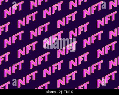 NFT token pixel art Isométrique texte sans couture motif. Jeton non fongible NFT. L'art numérique dans la technologie blockchain. Design pour bannières et promotions Illustration de Vecteur