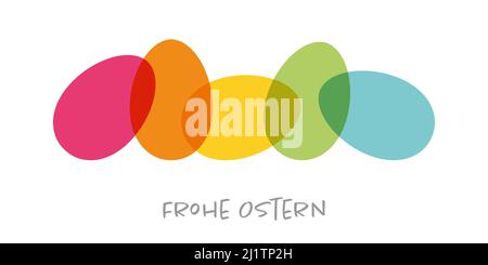 illustration vectorielle eps des œufs de pâques simples et peints avec différentes couleurs et des salutations à l'heure de pâques (texte en allemand) Illustration de Vecteur