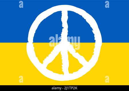 illustration vectorielle eps avec couleurs pays drapeau de l'ukraine et signe de paix blanc pour le conflit avec la russie 2022 Illustration de Vecteur