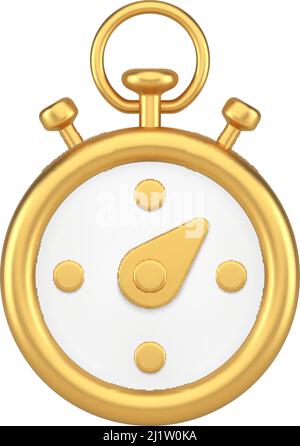 Chronomètre doré haut de gamme réaliste avec mouvement de la flèche pour vérifier les secondes et les minutes 3D icône illustration du vecteur. Délai de temporisation analogique coûteux Illustration de Vecteur