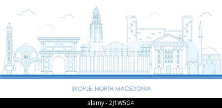 Aperçu Skyline panorama de la ville de Skopje, Macédoine du Nord - illustration vectorielle Illustration de Vecteur