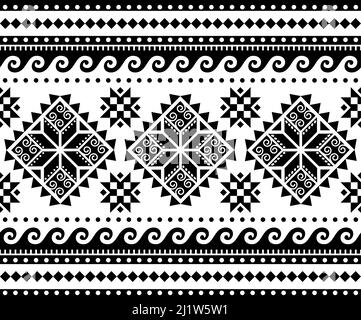 Ukrainien Hutsul Pisanky vecteur sans couture modèle long horizontal, folk art géométrique oeufs de Pâques répétition design en noir et blanc Illustration de Vecteur