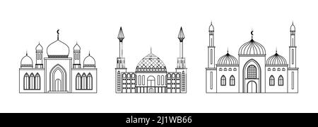 Ensemble vectoriel d'illustrations de la mosquée. Bâtiment architectural religieux. Contour Illustration de Vecteur