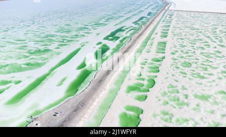 Une vue aérienne du lac Emerald à Mangya Qinghai, en Chine Banque D'Images