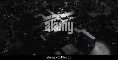 Blocs de cubes futuristes de SciFi City avec des couleurs gris argenté clair et foncé futuriste arrière-plan 3D rendu Banque D'Images