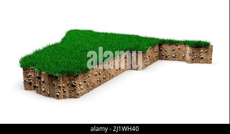 Une illustration de 3D de la Namibie carte du sol et de la géologie coupe transversale avec de l'herbe verte et de la roche Banque D'Images