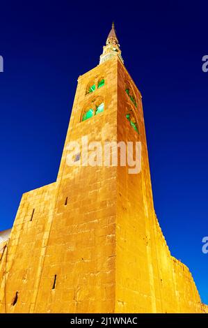 Syrie. Le minaret d'une mosquée dans le Vieux Damas. Banque D'Images