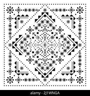 Carte de vœux à motif vectoriel de style tribal ou motif d'invitation au motif géométrique carré inspiré de l'art de la rune islandaise Illustration de Vecteur