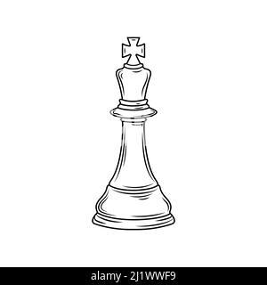 Croquis dessiné à la main de la pièce d'échecs King. Pièces d'échecs. Échecs. Vérifier la contrainte. Icône King échecs. Illustration de Vecteur