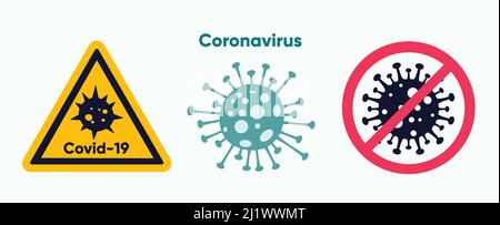 Signes d'alerte et d'arrêt du coronavirus. Ensemble d'icônes de concept Vector Covid-19 Illustration de Vecteur