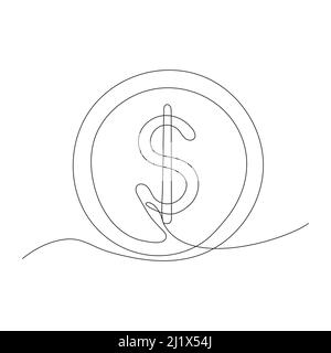 Pièce continue une ligne dessin art. Argent dollar symbole linéaire. Concept de la ligne de paiement professionnelle. Vecteur isolé sur blanc Illustration de Vecteur