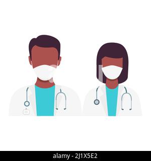 Médecins et infirmières personnages portant des masques médicaux. Concept de support médical. Illustration de Vecteur
