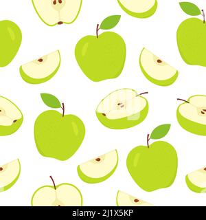 Motif pomme sans couture. Tranches de pommes vertes fond blanc. Texture douce et mignonne de fruits. Illustration vectorielle Illustration de Vecteur