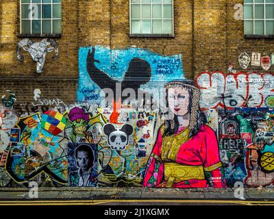 Buxton Street graffiti, dans le quartier de Spitalfields à Londres, Royaume-Uni Banque D'Images