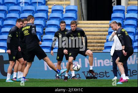 République tchèque joueurs lors d'une session d'entraînement au stade de Cardiff City, Cardiff. Date de la photo: Lundi 28 mars 2022. Banque D'Images