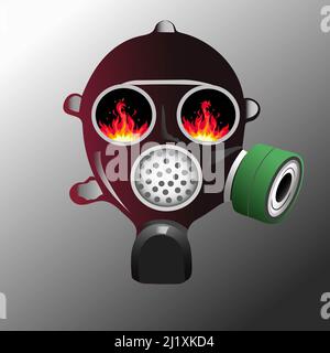 illustration d'un masque à gaz et d'un feu dans des lunettes sur fond gris Banque D'Images