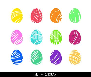 Œufs de Pâques peints avec des coups de pinceau. Clip à la mode dessiné à la main. Collection d'images vectorielles abstraites modifiables Illustration de Vecteur