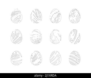 Oeufs de Pâques en traits d'esquisse. Symboles artistiques dessinés à la main. Ensemble d'images vectorielles noir et blanc Illustration de Vecteur