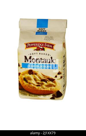 Lancaster, PA, États-Unis - 27 mars 2022 : un sac de biscuits aux pépites de chocolat Montauk de Pepperidge Farms. Le sac familier avec les grands biscuits offe Banque D'Images