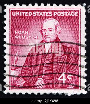 ÉTATS-UNIS D'AMÉRIQUE - VERS 1958: Un timbre imprimé aux États-Unis d'Amérique montre Noah Webster, éducateur américain, vers 1958 Banque D'Images