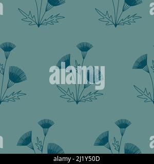 Motif biologique fantaisie fleur sur gris sans couture, conception textile et illustration de l'emballage Banque D'Images