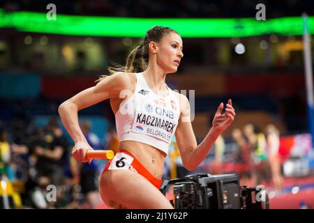 Belgrade, Serbie, 20th mars 2022. Natalia Kaczmarek, de Pologne, participe aux championnats mondiaux d'athlétisme en salle Belgrade 2022 - Conférence de presse à Belgrade, Serbie. 20 mars 2022. Crédit : Nikola Krstic/Alay Banque D'Images