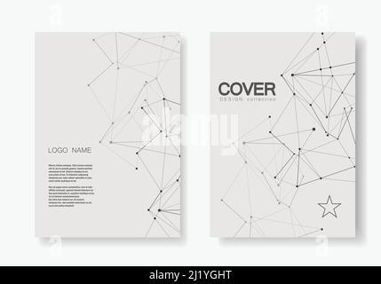 2 modèles de vecteur de couverture pour brochure au format A4. Arrière-plan géométrique moderne avec lignes et points connectés Illustration de Vecteur