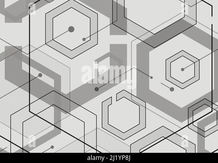 Conception géométrique hexagonale avec points et lignes de raccordement Illustration de Vecteur