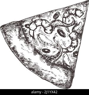 Pizza.Illustration d'un vecteur alimentaire dessiné à la main.Cuisine italienne naturelle Doodle Isolated Illustration de Vecteur