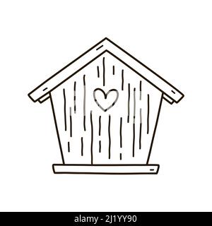 Jolie maison d'oiseaux en bois isolée sur fond blanc. Illustration vectorielle dessinée à la main, style doodle. Parfait pour les fêtes et les motifs printaniers, cartes Illustration de Vecteur