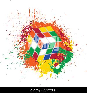 Le cube de Rubik dans différentes positions est isolé de façon réaliste. Illustration isométrique éditoriale. Rubik's Cube est un puzzle combiné de 3D Illustration de Vecteur