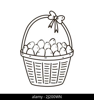 Panier de fête avec œufs de Pâques isolés sur fond blanc. Illustration vectorielle dessinée à la main, style doodle. Idéal pour les vacances et les motifs printaniers Illustration de Vecteur