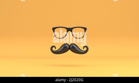 Moustache noire et lunettes de soleil 3D illustration de rendu isolée sur fond jaune Banque D'Images