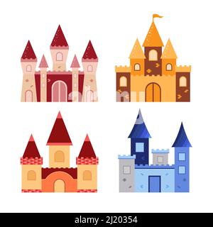 Collection de châteaux de contes de fées. Objets vectoriels isolés sur fond blanc. Illustration de Vecteur