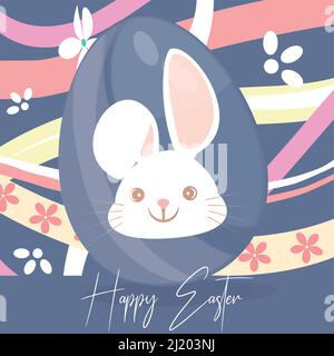 Œuf de pâques mignon décoré avec un lapin Happy easter card Vector Illustration de Vecteur