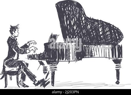 croquis au crayon grand piano Illustration de Vecteur